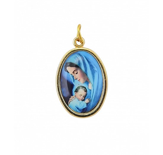 Medalik metalowy kolorowy Maryja z Dzieciątkiem